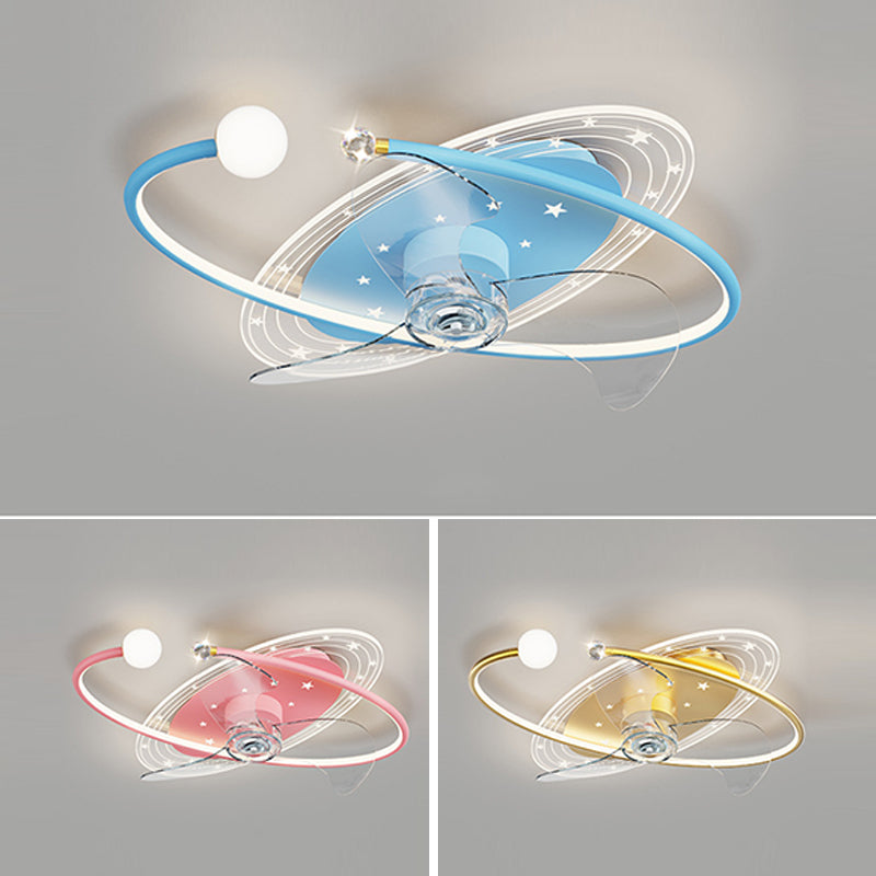 Contemporary Ceiling Fan Light Metal LED Ceiling Fan with Crystal for Children's Room