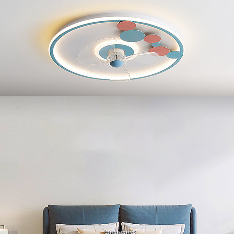 Contemporary Round Ceiling Fan Light Metal 2 Light LED Ceiling Fan for Kids' Room