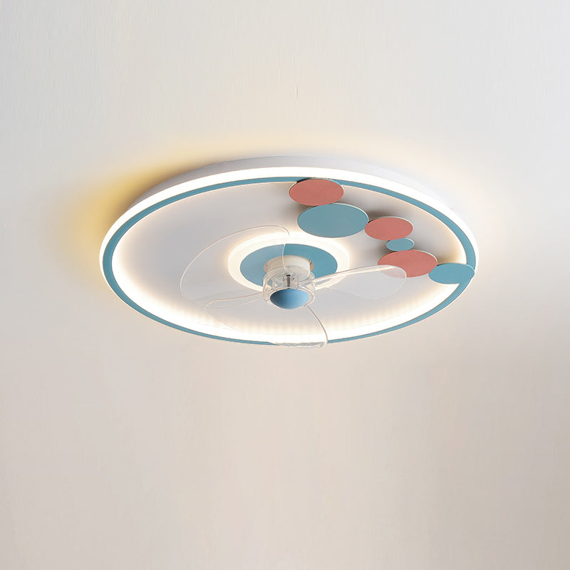 Contemporary Round Ceiling Fan Light Metal 2 Light LED Ceiling Fan for Kids' Room