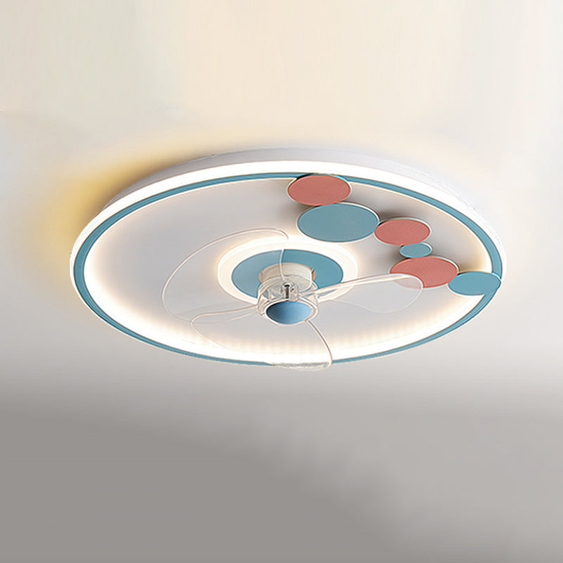 Contemporary Round Ceiling Fan Light Metal 2 Light LED Ceiling Fan for Kids' Room