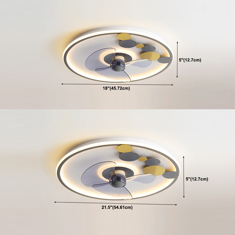 Contemporary Round Ceiling Fan Light Metal 2 Light LED Ceiling Fan for Kids' Room