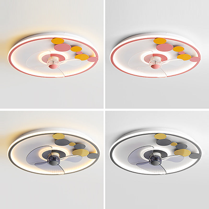 Contemporary Round Ceiling Fan Light Metal 2 Light LED Ceiling Fan for Kids' Room