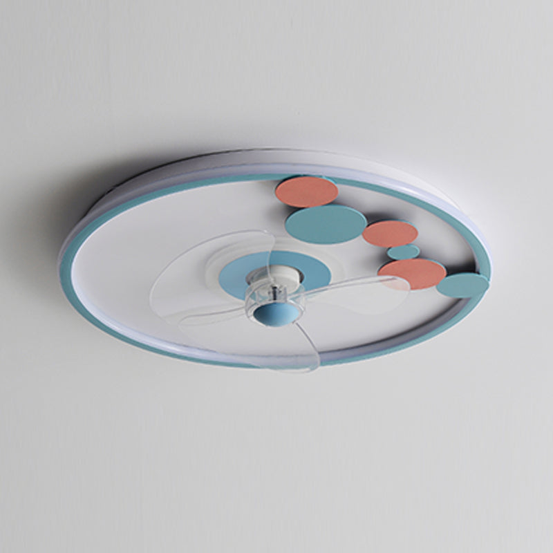 Contemporary Round Ceiling Fan Light Metal 2 Light LED Ceiling Fan for Kids' Room