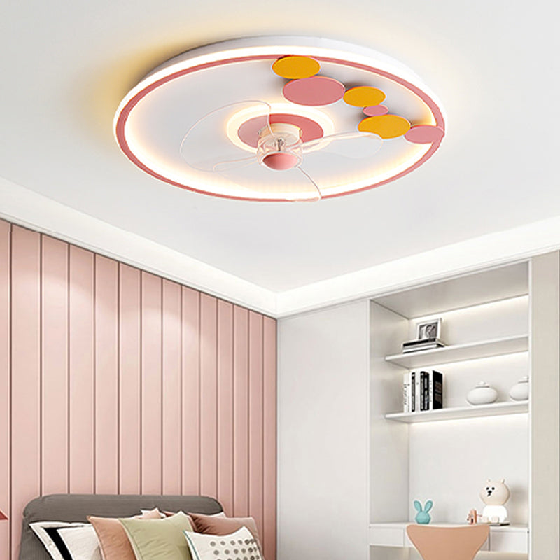 Contemporary Round Ceiling Fan Light Metal 2 Light LED Ceiling Fan for Kids' Room