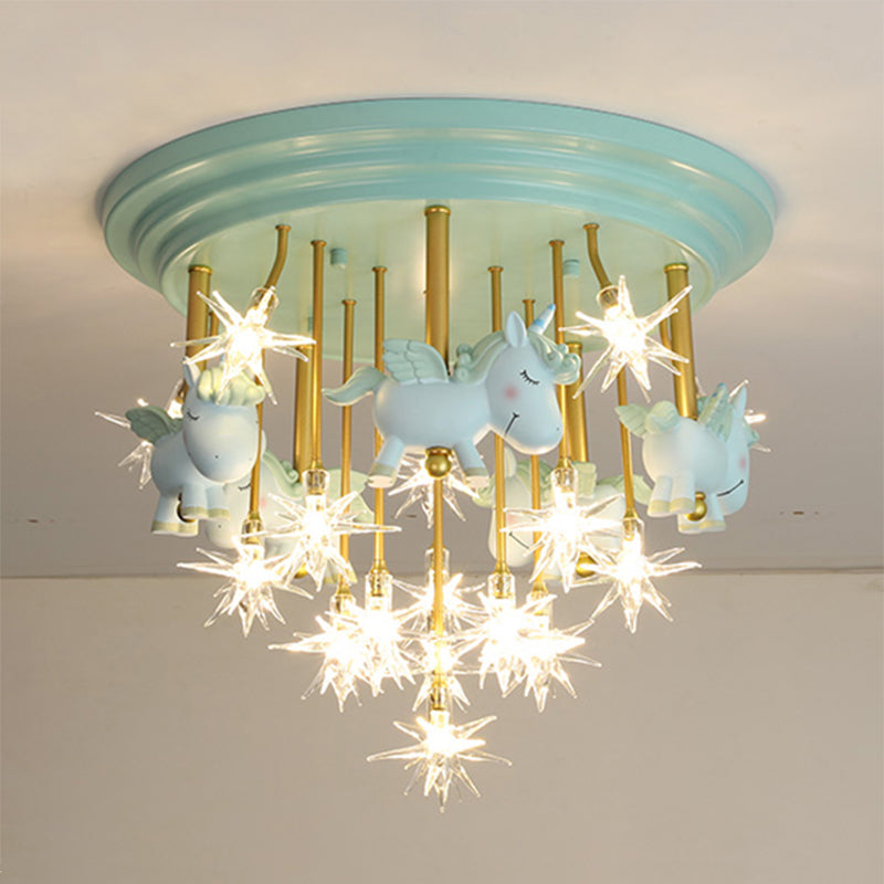 Flying Unicorn Kindergarten Semi Flush Mount Mount Resin Kids Led plafond gemonteerde verlichting