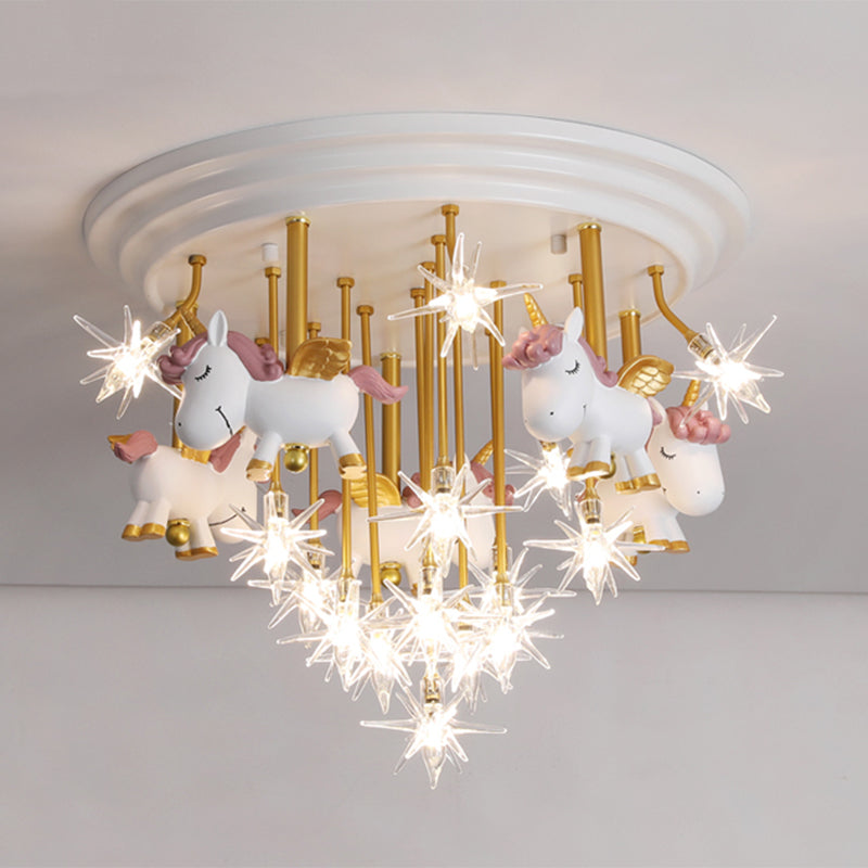 Flying Unicorn Kindergarten Semi Flush Mount Mount Resin Kids Led plafond gemonteerde verlichting