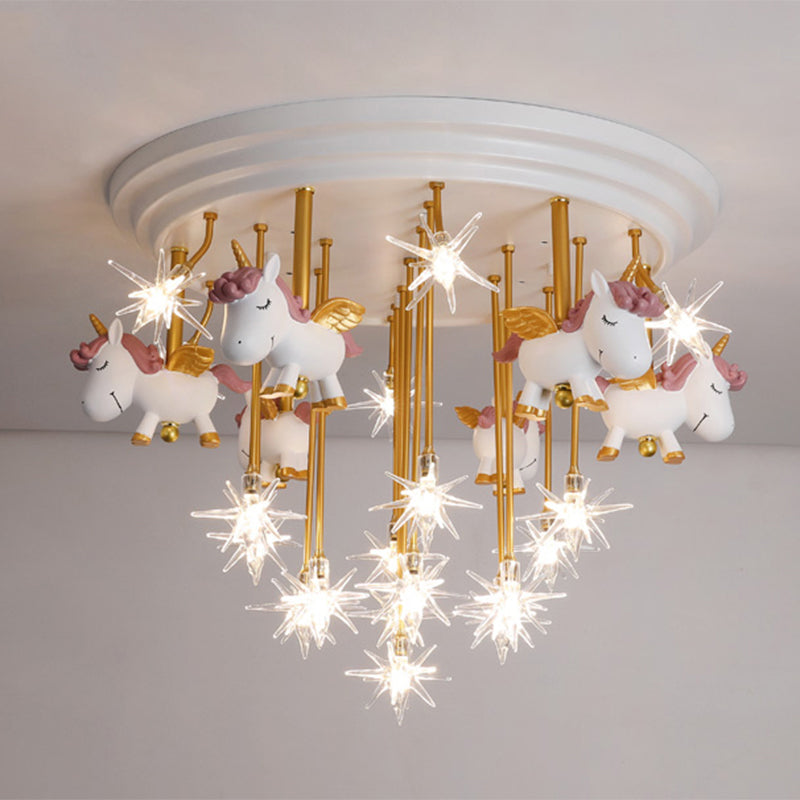 Flying Unicorn Kindergarten Semi Flush Mount Mount Resin Kids Led plafond gemonteerde verlichting