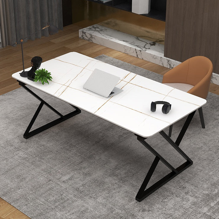 Contemporary Rectangular Writing Desk Stone Sled Base Office Desk