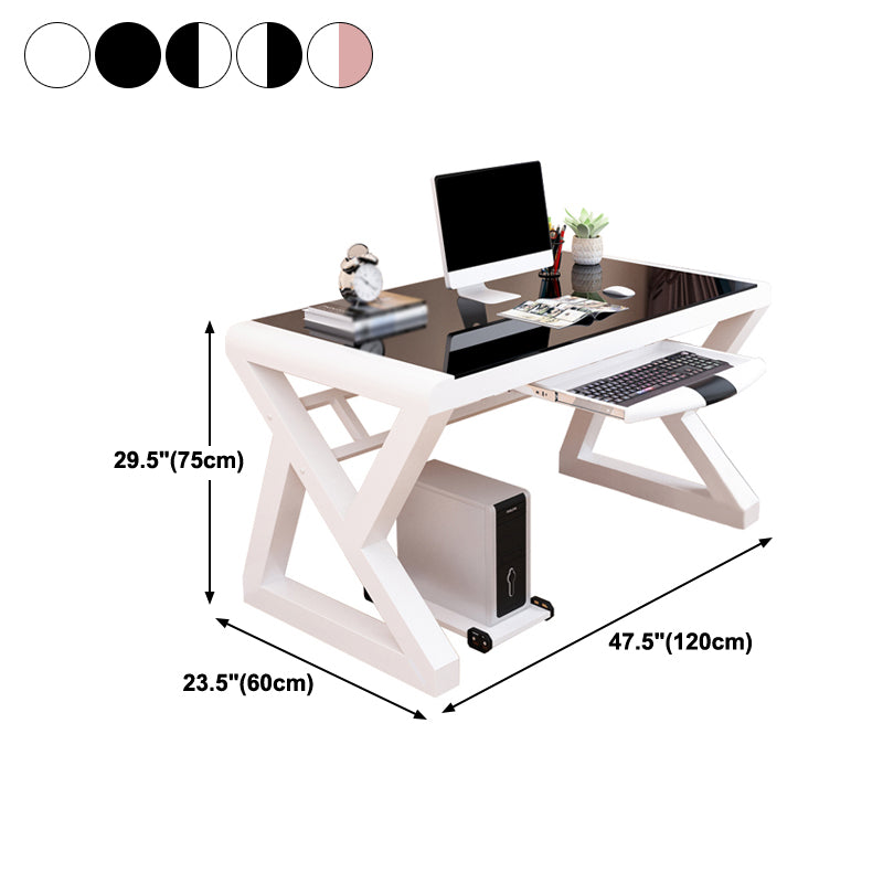 Modern Toughened Glass Computer Desk Rectangular Desk with Keyboard Tray