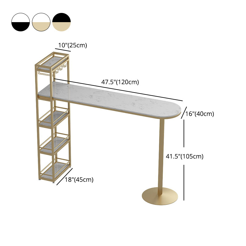 Modern Iron Bar Dining Table Faux Marble Top Indoor Bistro Table with Wine Rack