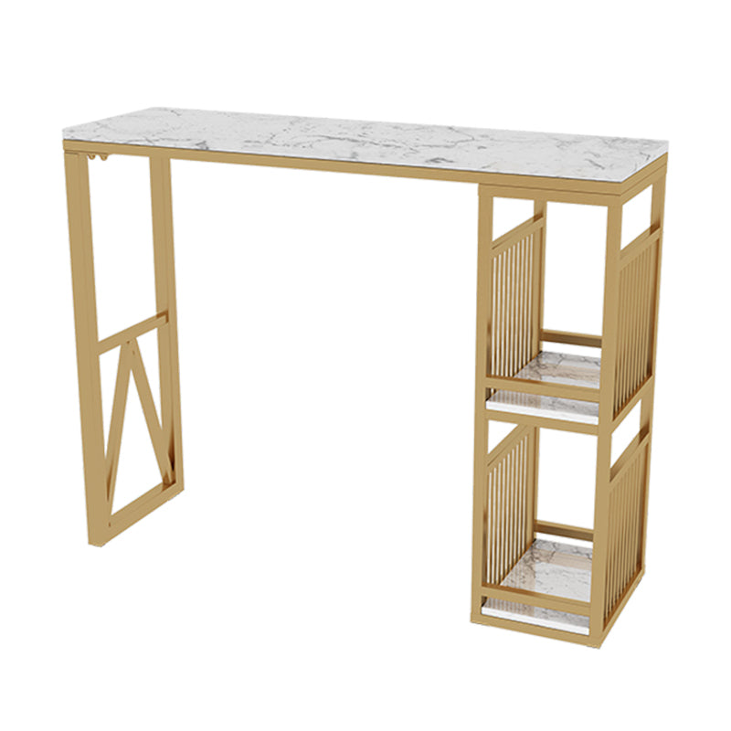 Modern Iron Bar Dining Table White Faux Marble Rectangle Indoor Bistro Table with Shelf