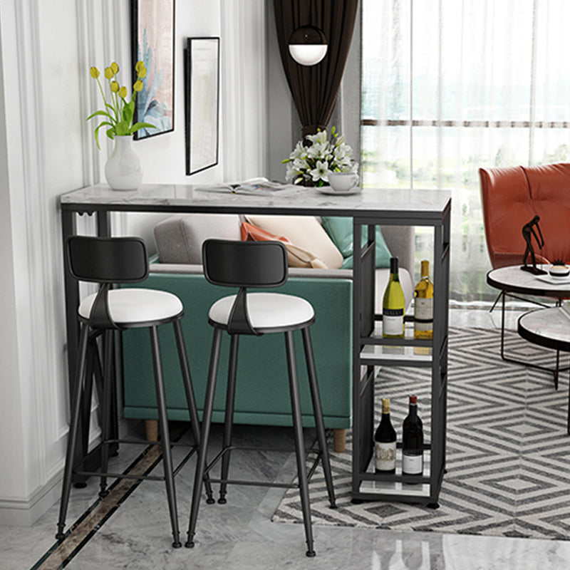 Modern Iron Bar Dining Table White Faux Marble Rectangle Indoor Bistro Table with Shelf