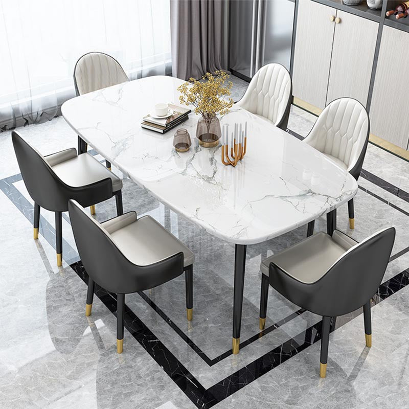 Glam Matte Finish Marble Table Home Rectangle Dining Table with 4 Legs