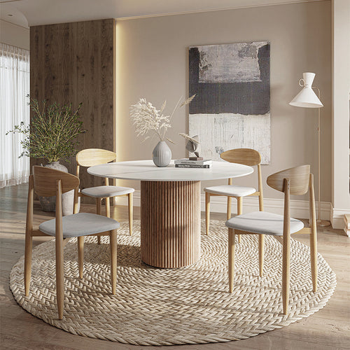 Contemporary Stone Dining Table Round Dining Table with Wood Pedestal