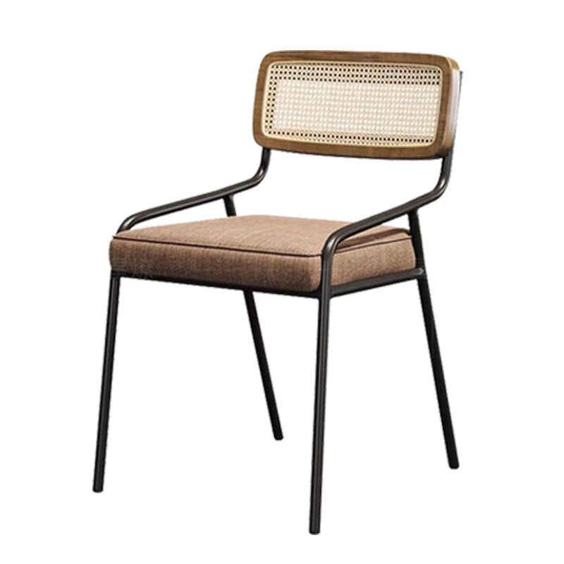 Modern Style Fabric Side Chair Cane Back Armless Dining Chair