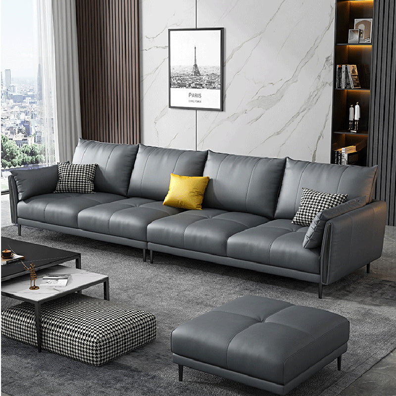 36" High Modern Faux Leather Square Arm Standard Sofa with Bolster Pillows for Living Room