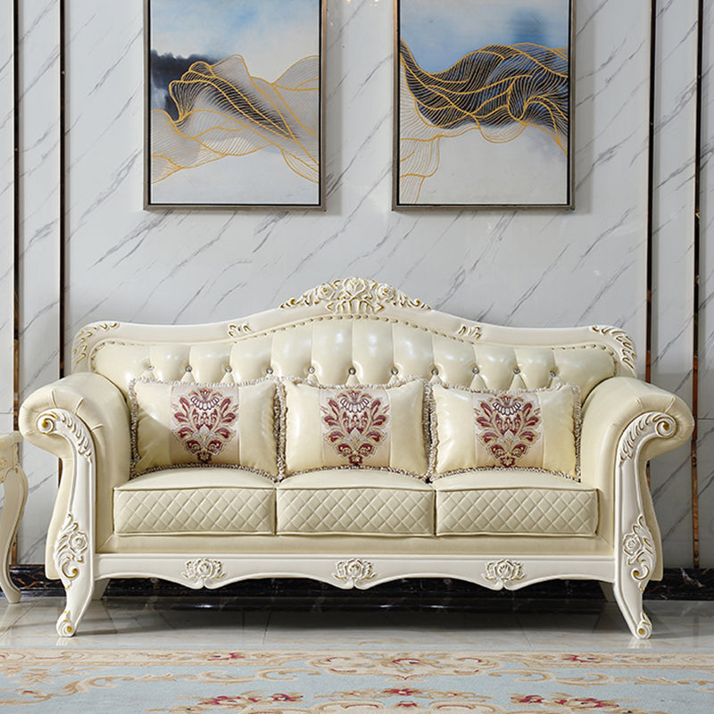 Ornate Traditional Tufted Split-Back Microfiber Sofa 43.31"High Flared Arm Sofa