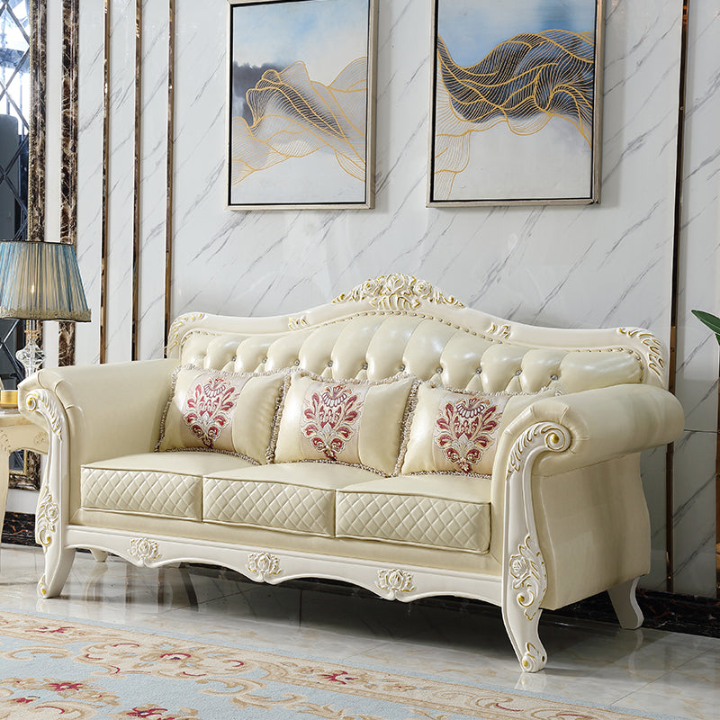 Ornate Traditional Tufted Split-Back Microfiber Sofa 43.31"High Flared Arm Sofa