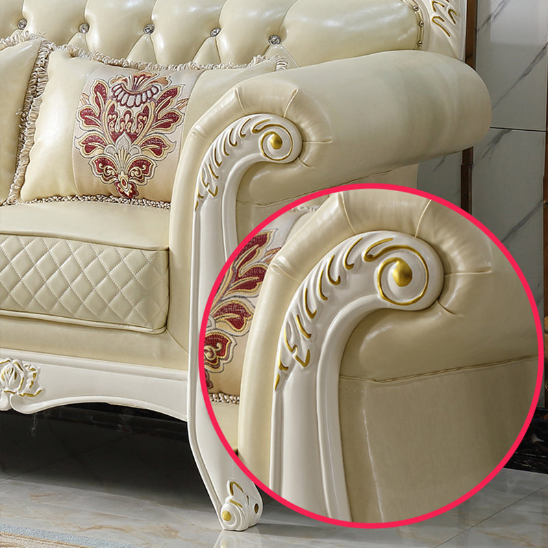 Ornate Traditional Tufted Split-Back Microfiber Sofa 43.31"High Flared Arm Sofa