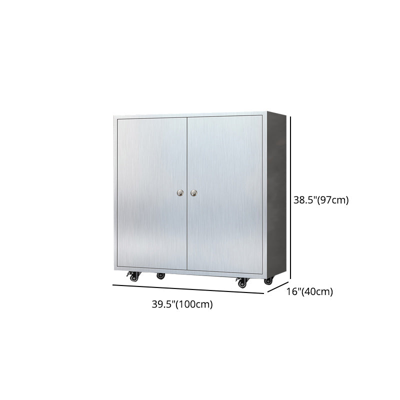 Modern Stainless Steel Dining Server Silver Adjustable Shelving Cabinets with Door