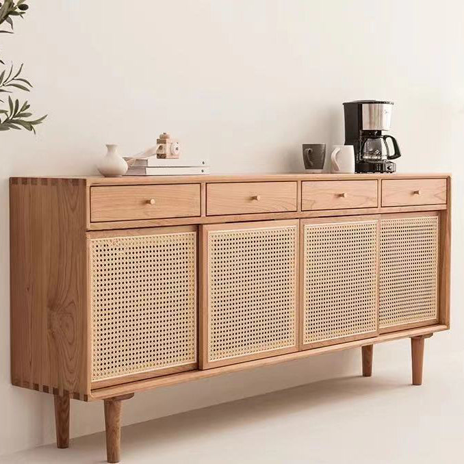 Simple Style Rattan Doors Cupboard Wood 32-inch Height Kitchen Sideboard for Dining Room