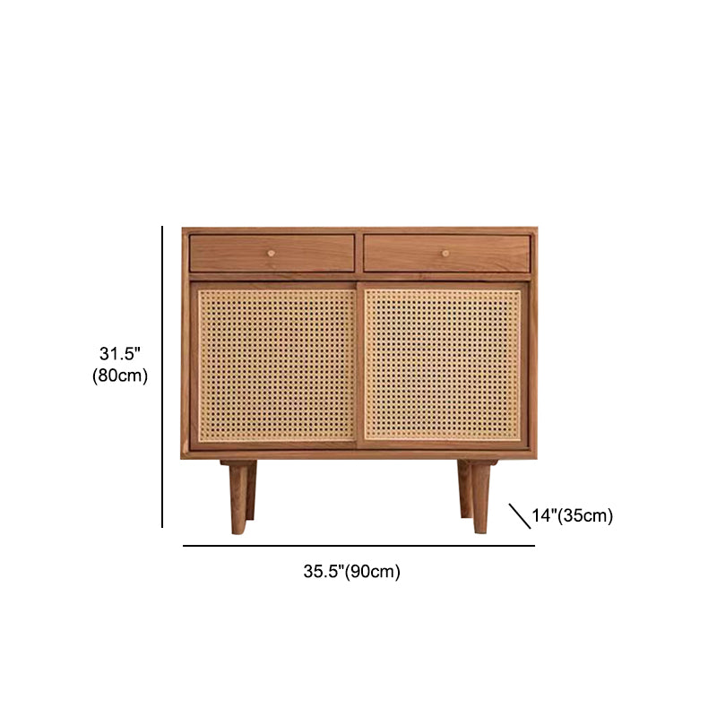 Simple Style Rattan Doors Cupboard Wood 32-inch Height Kitchen Sideboard for Dining Room