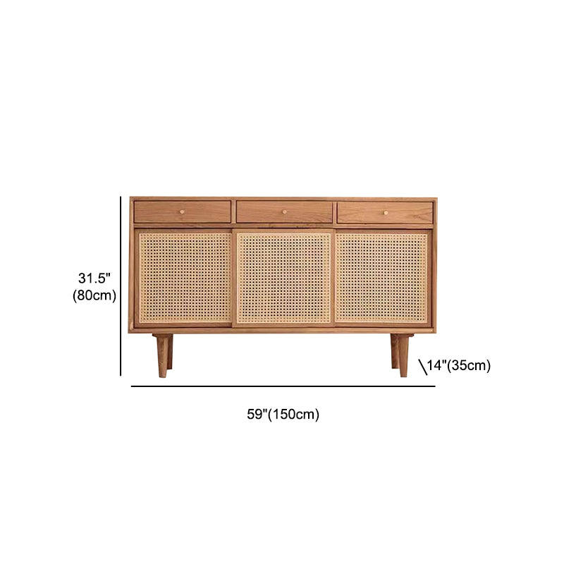 Simple Style Rattan Doors Cupboard Wood 32-inch Height Kitchen Sideboard for Dining Room