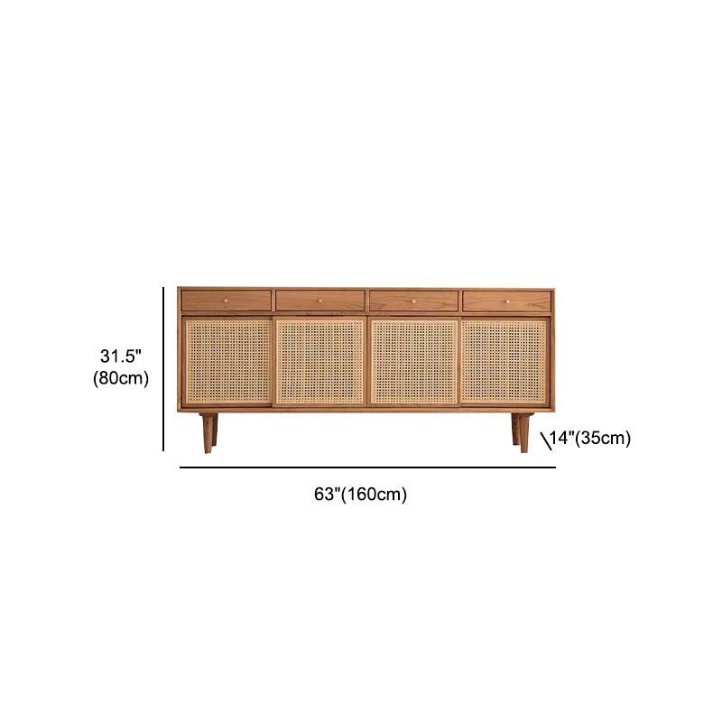 Simple Style Rattan Doors Cupboard Wood 32-inch Height Kitchen Sideboard for Dining Room