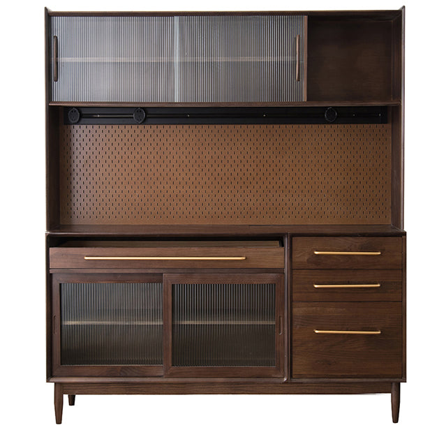 Pine Wood Living Room Sideboard Cabinet Modern Credenza with Drawers and Glass Door