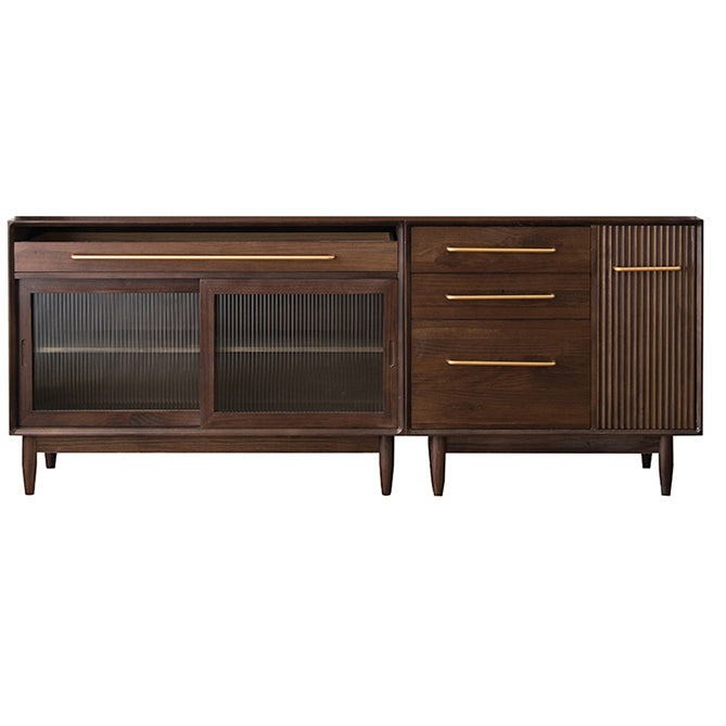 Pine Wood Living Room Sideboard Cabinet Modern Credenza with Drawers and Glass Door