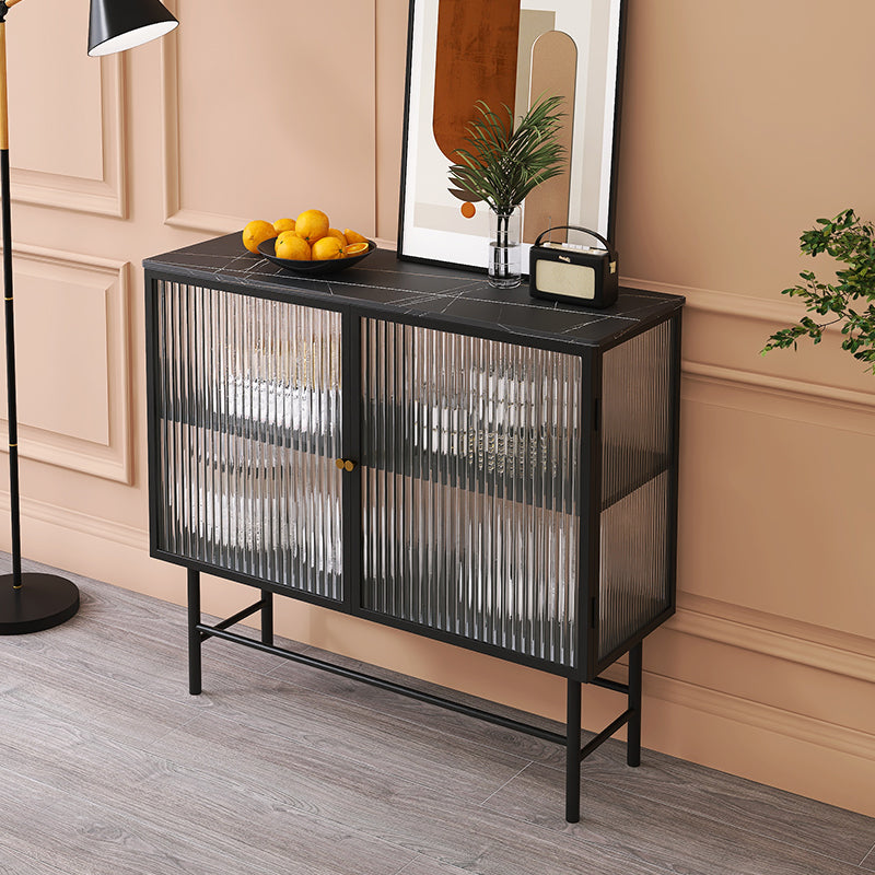 Iron Kitchen Sideboard Cabinet Modern Server Cabinet with Storage and Glass Door