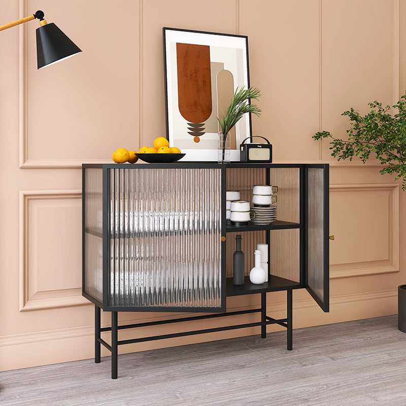 Iron Kitchen Sideboard Cabinet Modern Server Cabinet with Storage and Glass Door