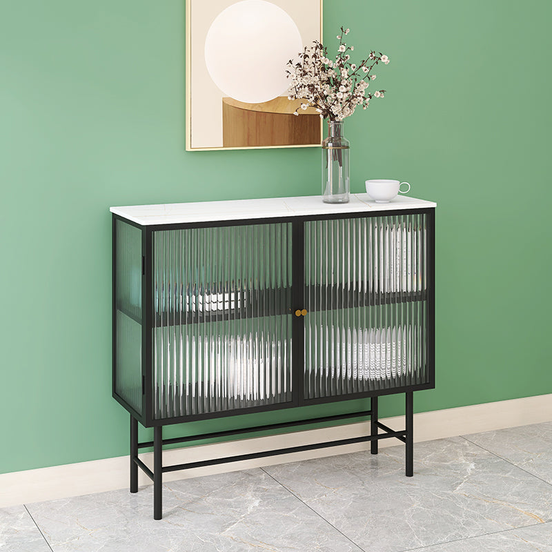 Iron Kitchen Sideboard Cabinet Modern Server Cabinet with Storage and Glass Door