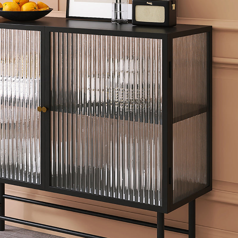 Iron Kitchen Sideboard Cabinet Modern Server Cabinet with Storage and Glass Door