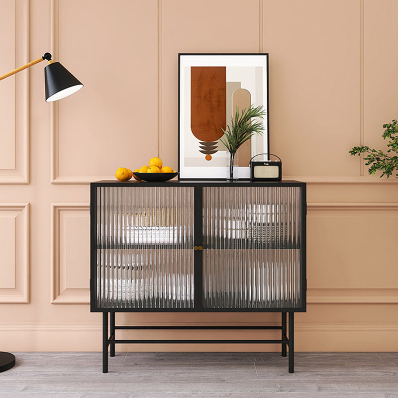 Iron Kitchen Sideboard Cabinet Modern Server Cabinet with Storage and Glass Door