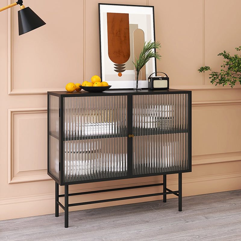 Iron Kitchen Sideboard Cabinet Modern Server Cabinet with Storage and Glass Door