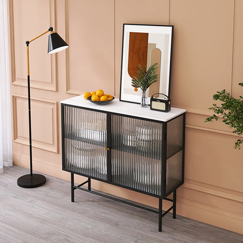 Iron Kitchen Sideboard Cabinet Modern Server Cabinet with Storage and Glass Door