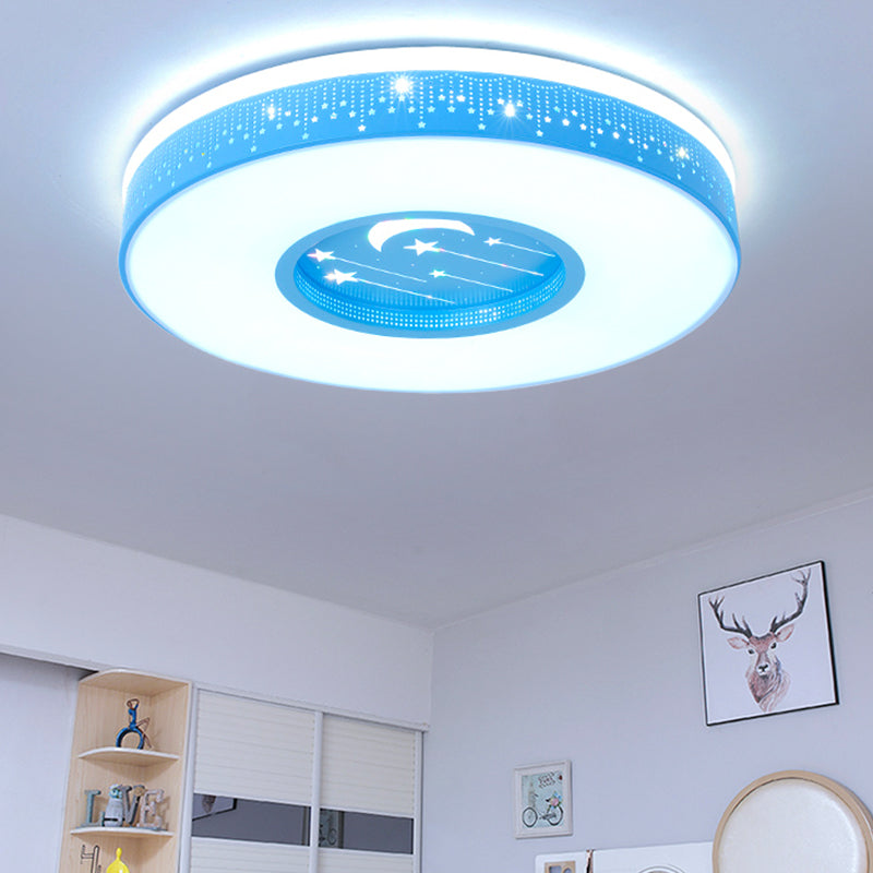 Round Shape LED Ceiling Lamp Kids Style Iron 2 Lights Flush Mount for Study