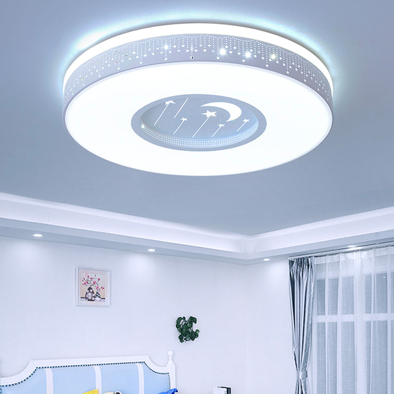 Round Shape LED Ceiling Lamp Kids Style Iron 2 Lights Flush Mount for Study