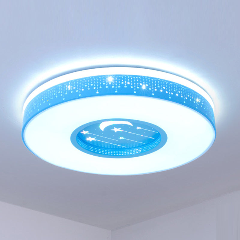 Round Shape LED Ceiling Lamp Kids Style Iron 2 Lights Flush Mount for Study