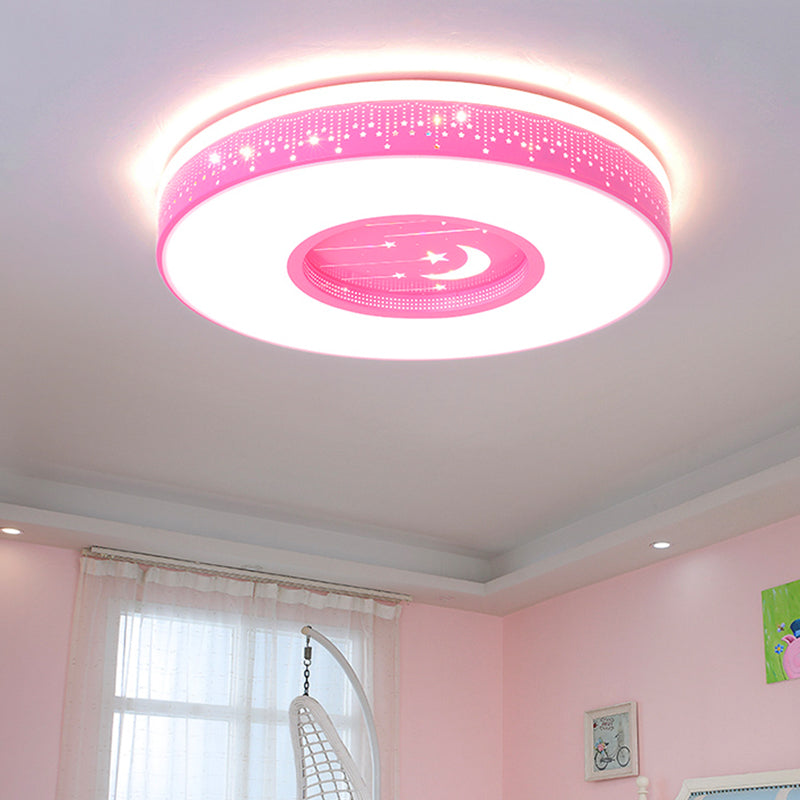 Round Shape LED Ceiling Lamp Kids Style Iron 2 Lights Flush Mount for Study