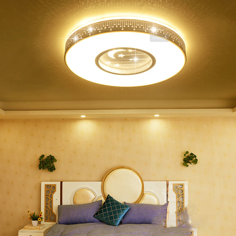 Round Shape LED Ceiling Lamp Kids Style Iron 2 Lights Flush Mount for Study