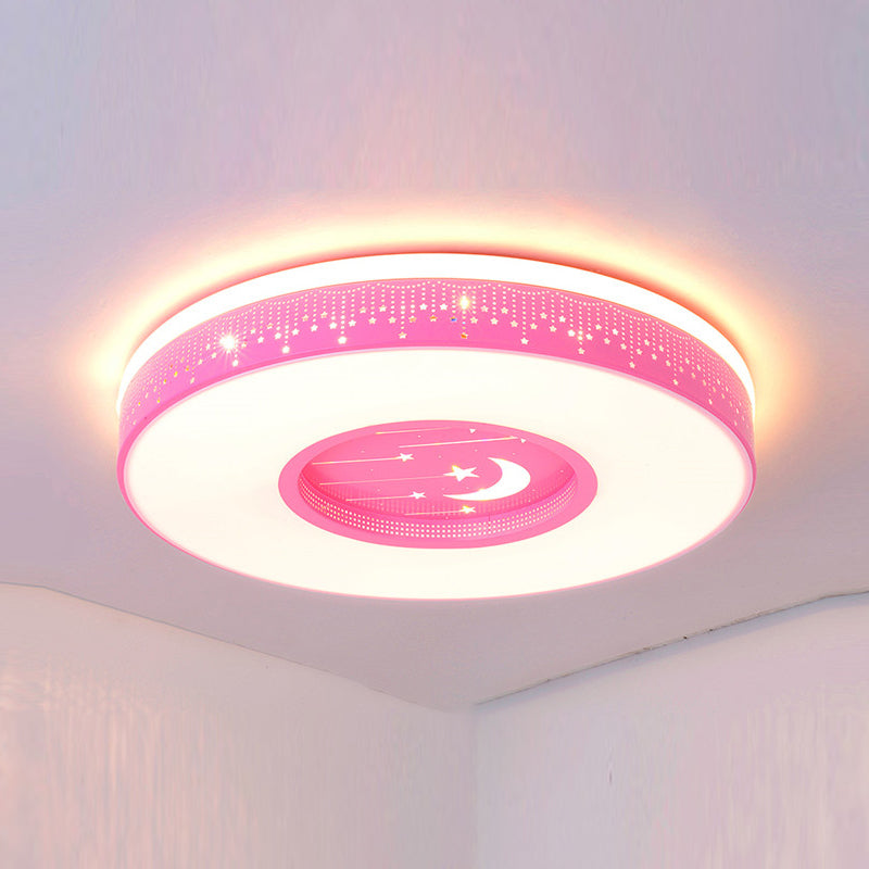 Round Shape LED Ceiling Lamp Kids Style Iron 2 Lights Flush Mount for Study