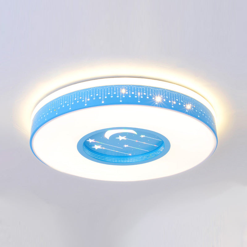 Round Shape LED Ceiling Lamp Kids Style Iron 2 Lights Flush Mount for Study