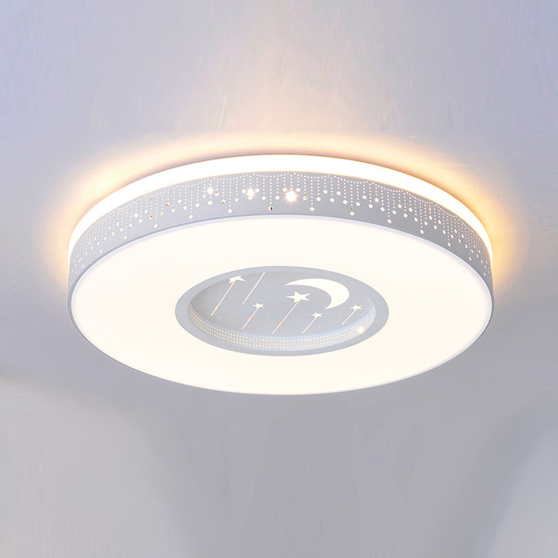 Round Shape LED Ceiling Lamp Kids Style Iron 2 Lights Flush Mount for Study