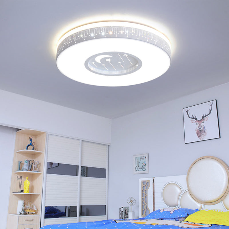 Round Shape LED Ceiling Lamp Kids Style Iron 2 Lights Flush Mount for Study