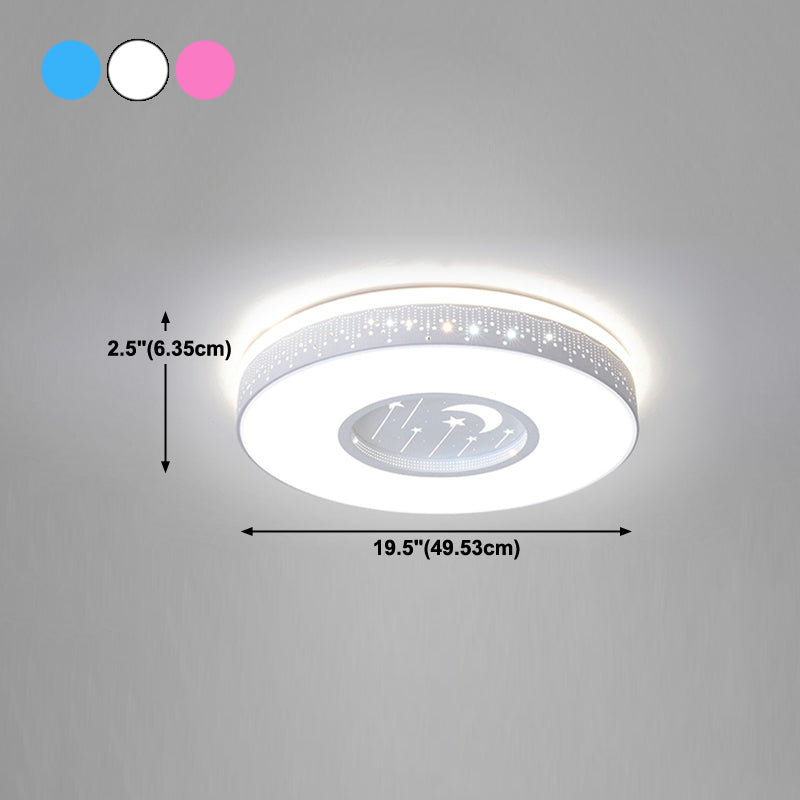 Round Shape LED Ceiling Lamp Kids Style Iron 2 Lights Flush Mount for Study