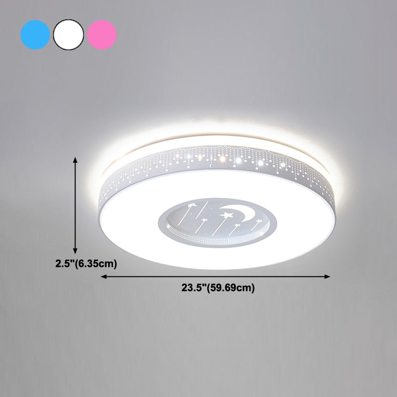 Round Shape LED Ceiling Lamp Kids Style Iron 2 Lights Flush Mount for Study