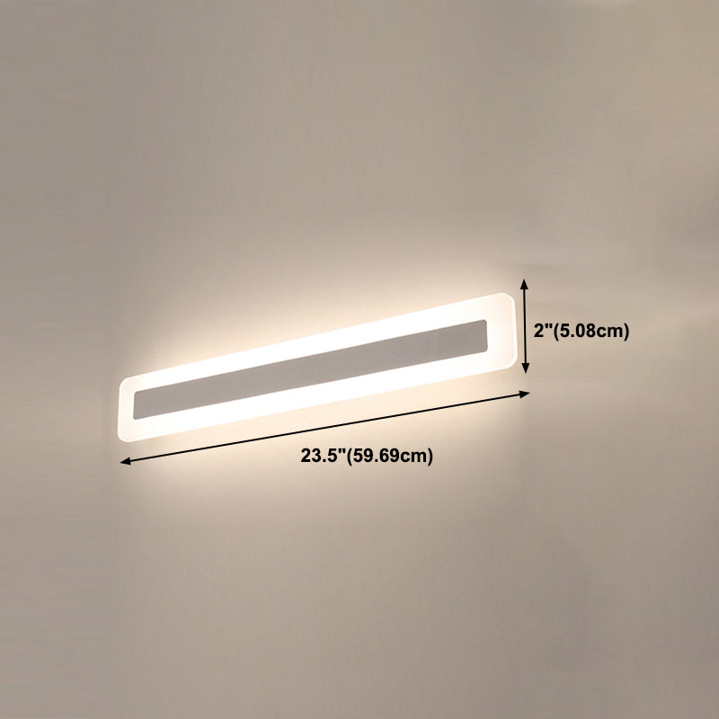 Linear Shape Metal Wall Sconce Modern Style 1-Light Mirror Wall Mount Lighting in White