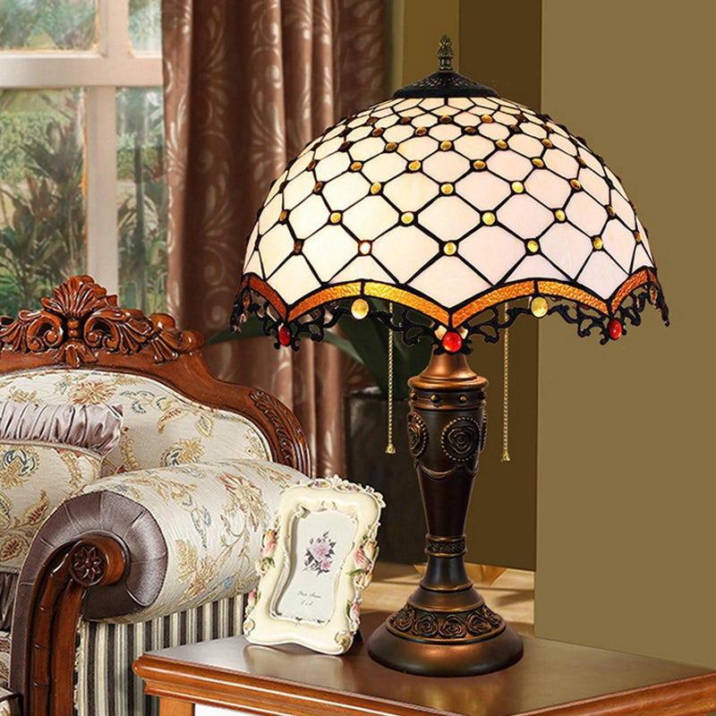 Tiffany Style Table Lamp 2 Lights Desk Lamp with Glass Shade for Bedroom